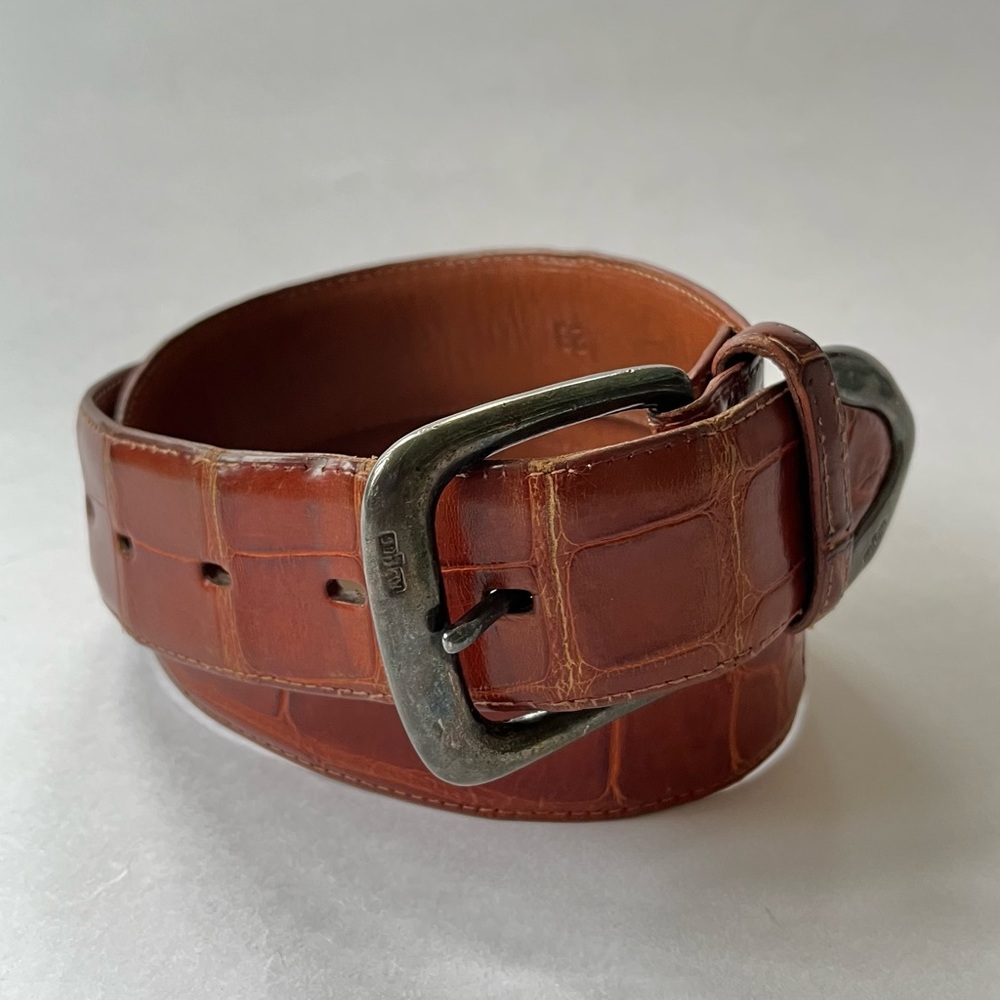 RL Ralph Lauren Genuine Alligator Mahogany Brown Belt 2267 Size 28 Fits 25 to 29